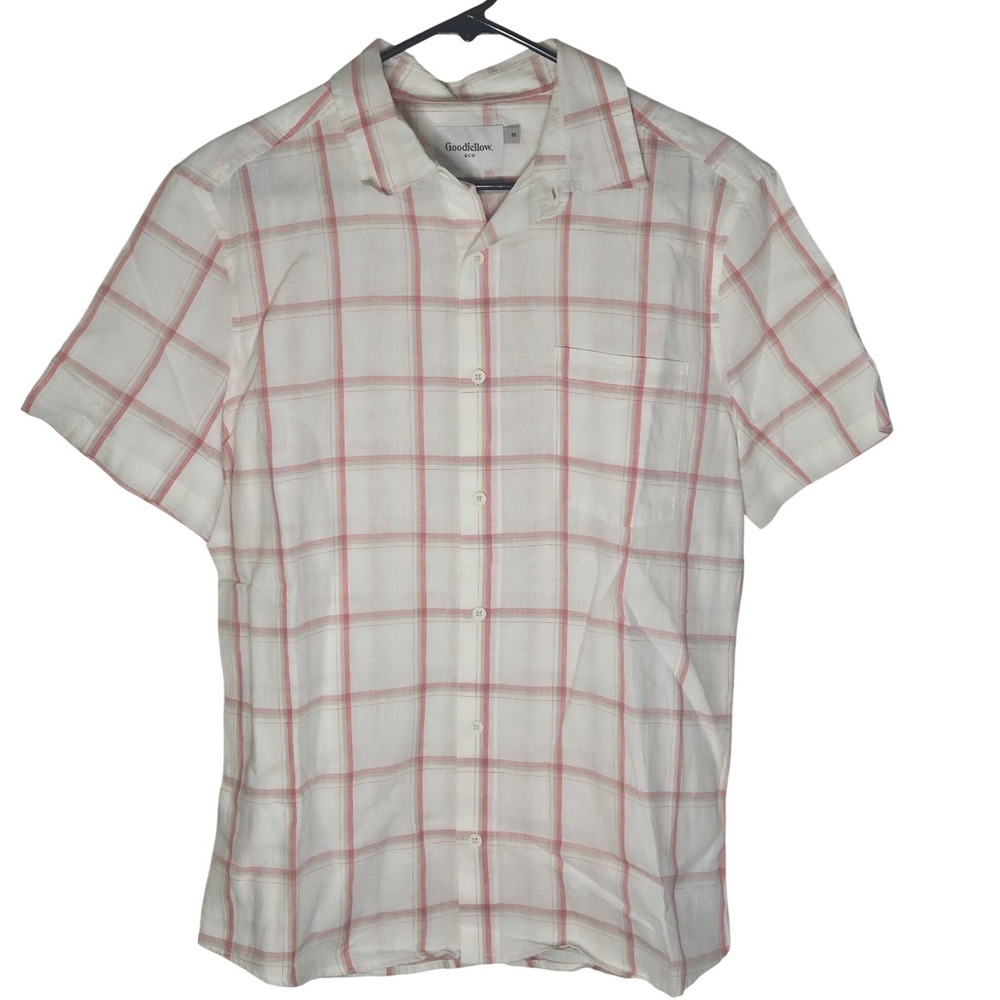 Goodfellow & Co Mens Linen Slim Fit Short Sleeve Plaid Button Up Shirt Size M